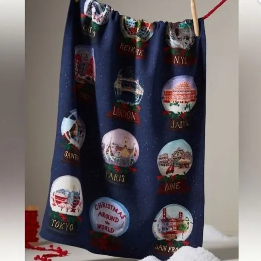 Anthropologie Travel Snow Globes Dish Towel